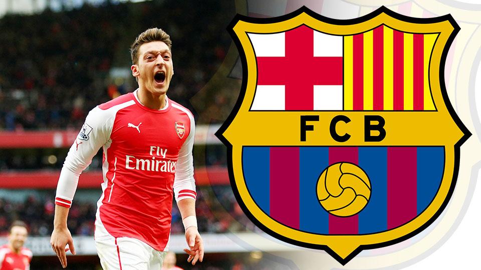 Indosport - Mesut Ozil dan logo Barcelona.